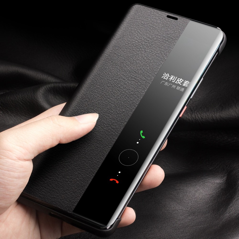 QIALINO For Huawei Mate 50 Pro 4G View Window Genuine Leather Folio Flip Phone Case Touch Slide Button Auto Wake / Sleep Cover - Black-2