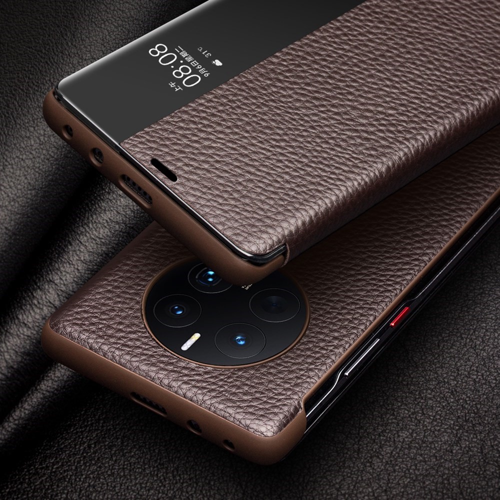 QIALINO For Huawei Mate 50 Pro 4G View Window Genuine Leather Folio Flip Phone Case Touch Slide Button Auto Wake / Sleep Cover - Black-3