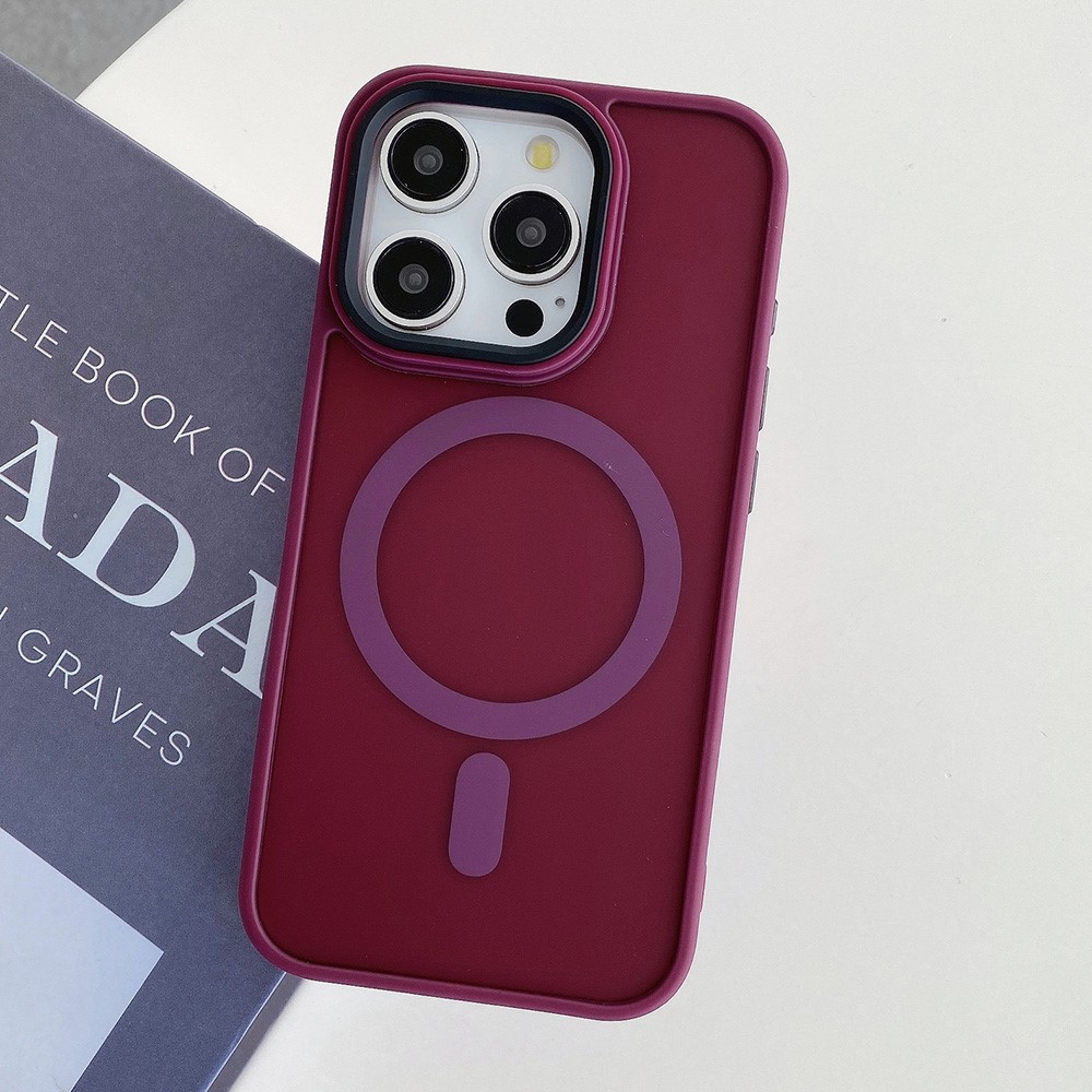 For iPhone 13 Pro Case Compatible with MagSafe Skin-Touch PC+TPU Phone Cover - Wine Red