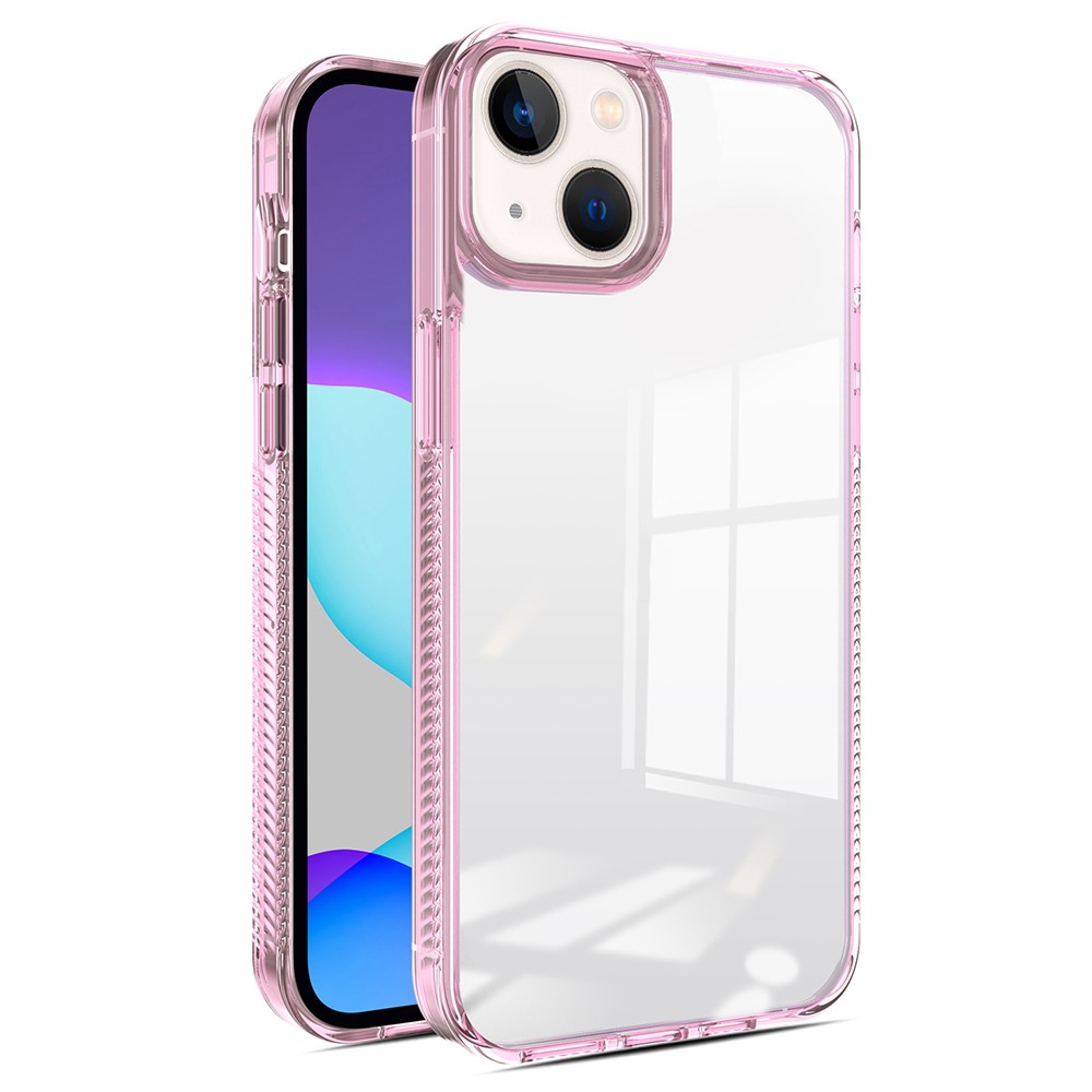 For iPhone 14 / 13 6.1 inch Clear Phone Case TPU PC Anti-slip Drop-proof Back Cover - Pink