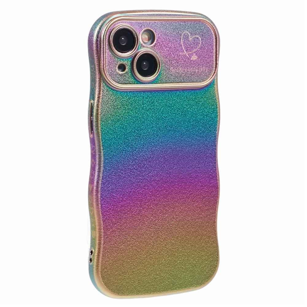 For iPhone 15 Case Curly Shape Love Heart TPU Phone Cover Iridescent Gradient - Colorful