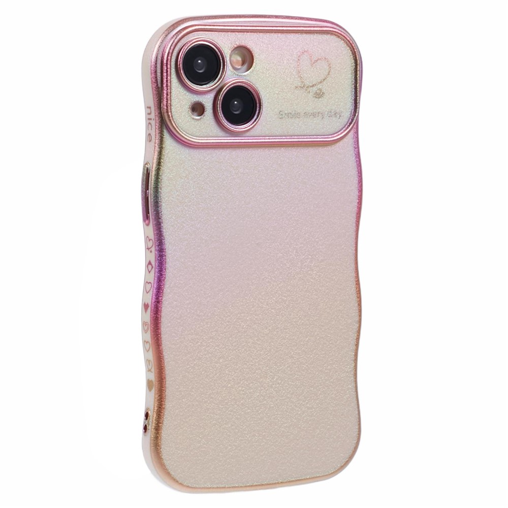 For iPhone 15 Case Curly Shape Love Heart TPU Phone Cover Iridescent Gradient - Colorful Pink