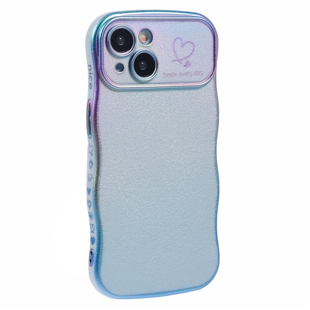 For iPhone 15 Case Curly Shape Love Heart TPU Phone Cover Iridescent Gradient - Colorful Blue