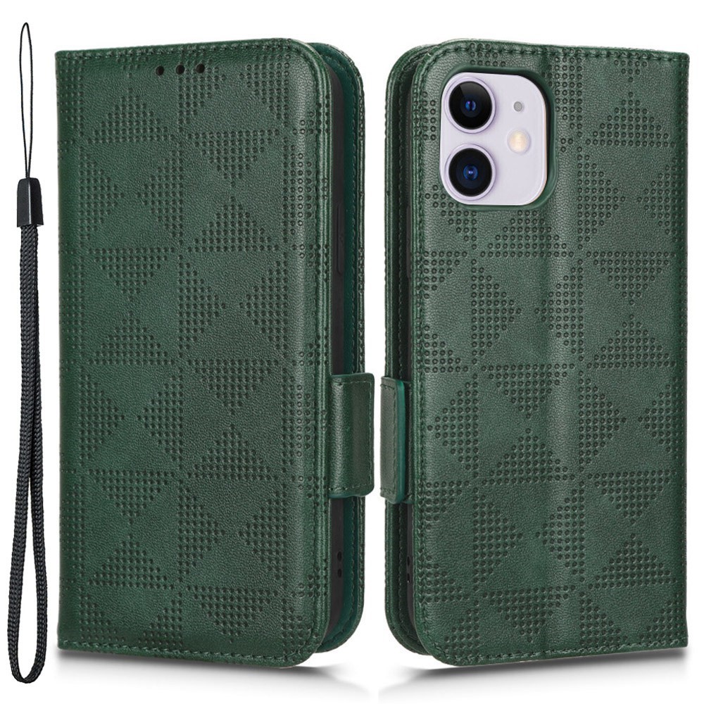 For iPhone 11 6.1 inch Imprinted Triangle Pattern Anti-shock Flip Phone Case Stand Wallet  PU Leather Cover with Strap - Green