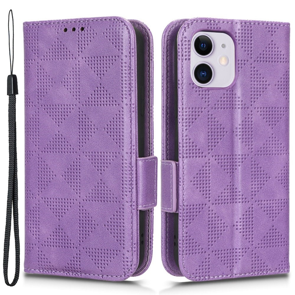 For iPhone 12 mini 5.4 inch Multifunction Wallet PU Leather Phone Cover Imprinted Triangle Pattern Anti-scratch Flip Phone Case with Supporting Stand - Purple