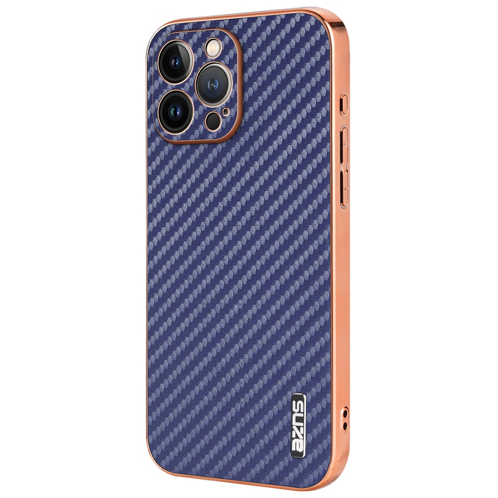 AZNS For iPhone 13 Pro Case Electroplating Carbon Fiber Texture PU+TPU Phone Cover - Blue