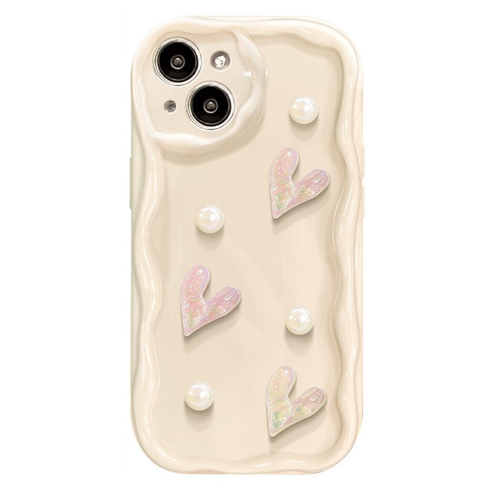 For iPhone 15 Case 3D Heart Design Soft TPU Shockproof Cover - White