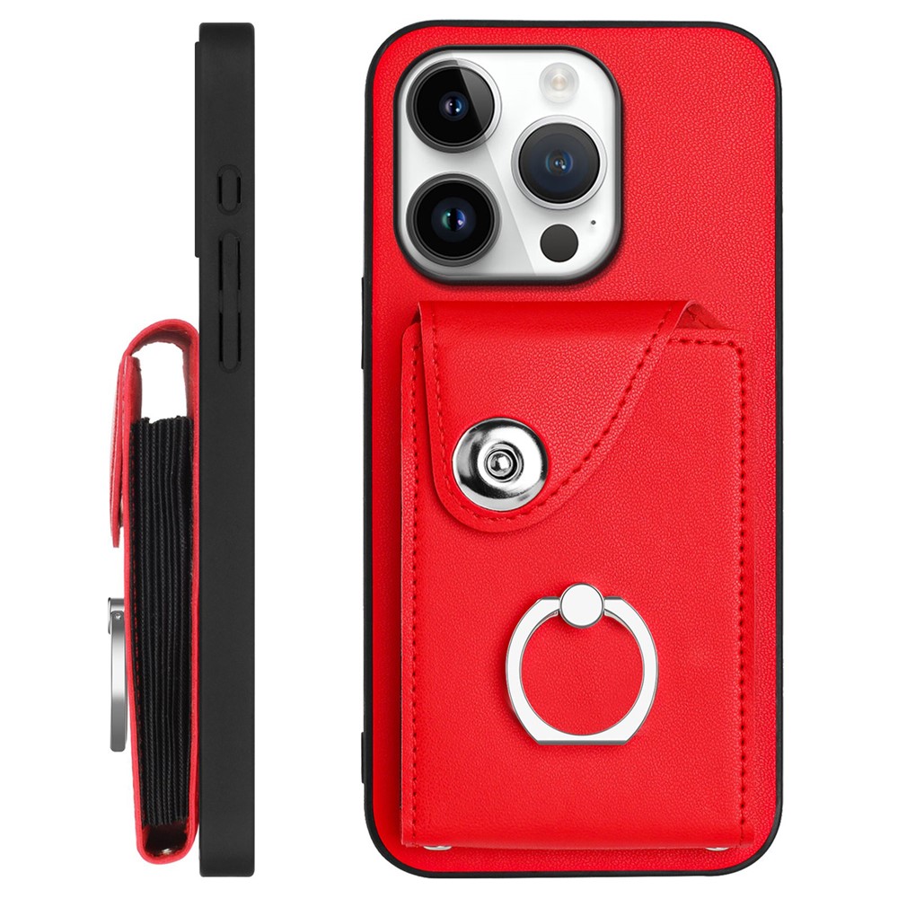 For iPhone 16 Pro Max Case YB Leather Coating Series-7 Card Holder Leather TPU Phone Cover with Kickstand - Red