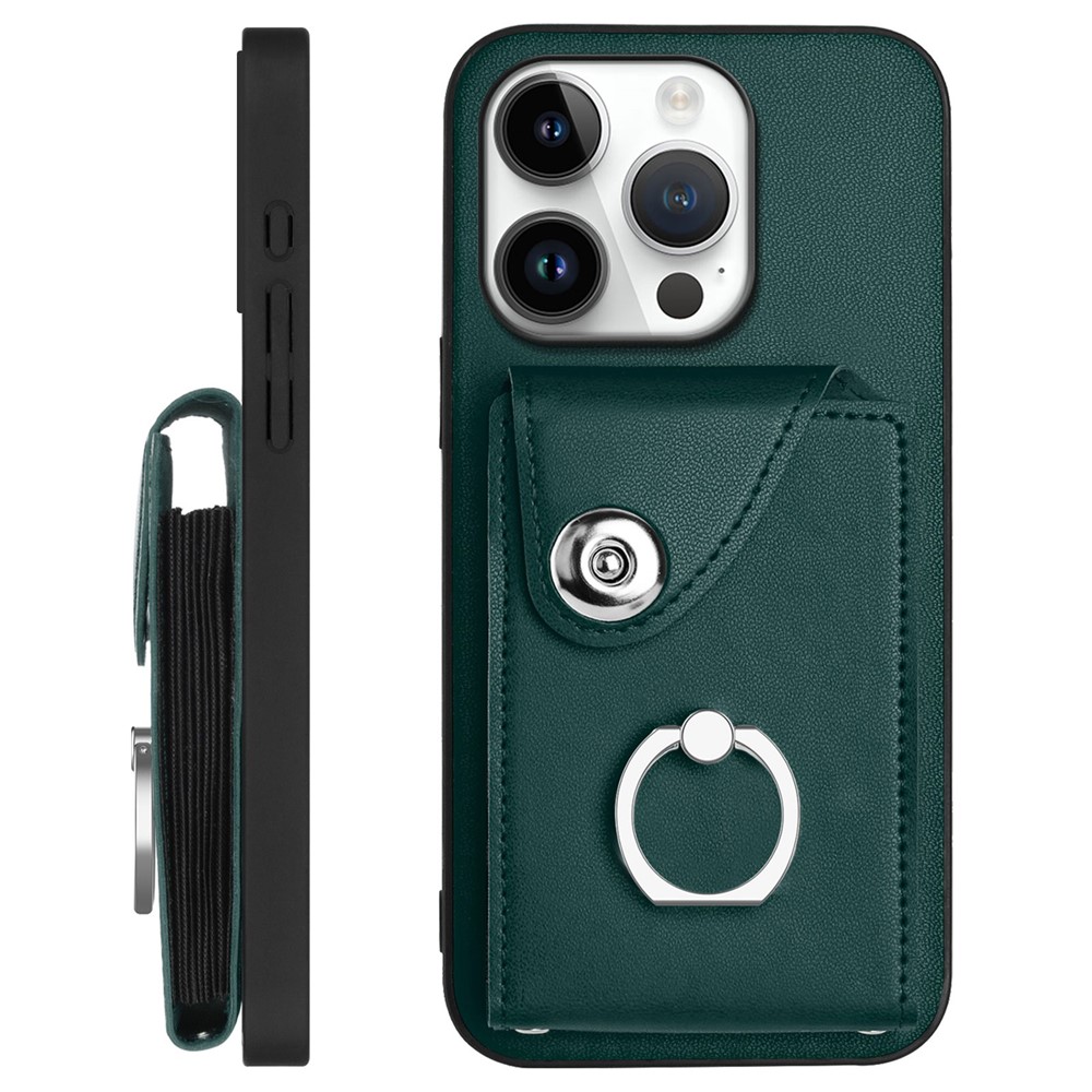 For iPhone 16 Pro Max Case YB Leather Coating Series-7 Card Holder Leather TPU Phone Cover with Kickstand - Green