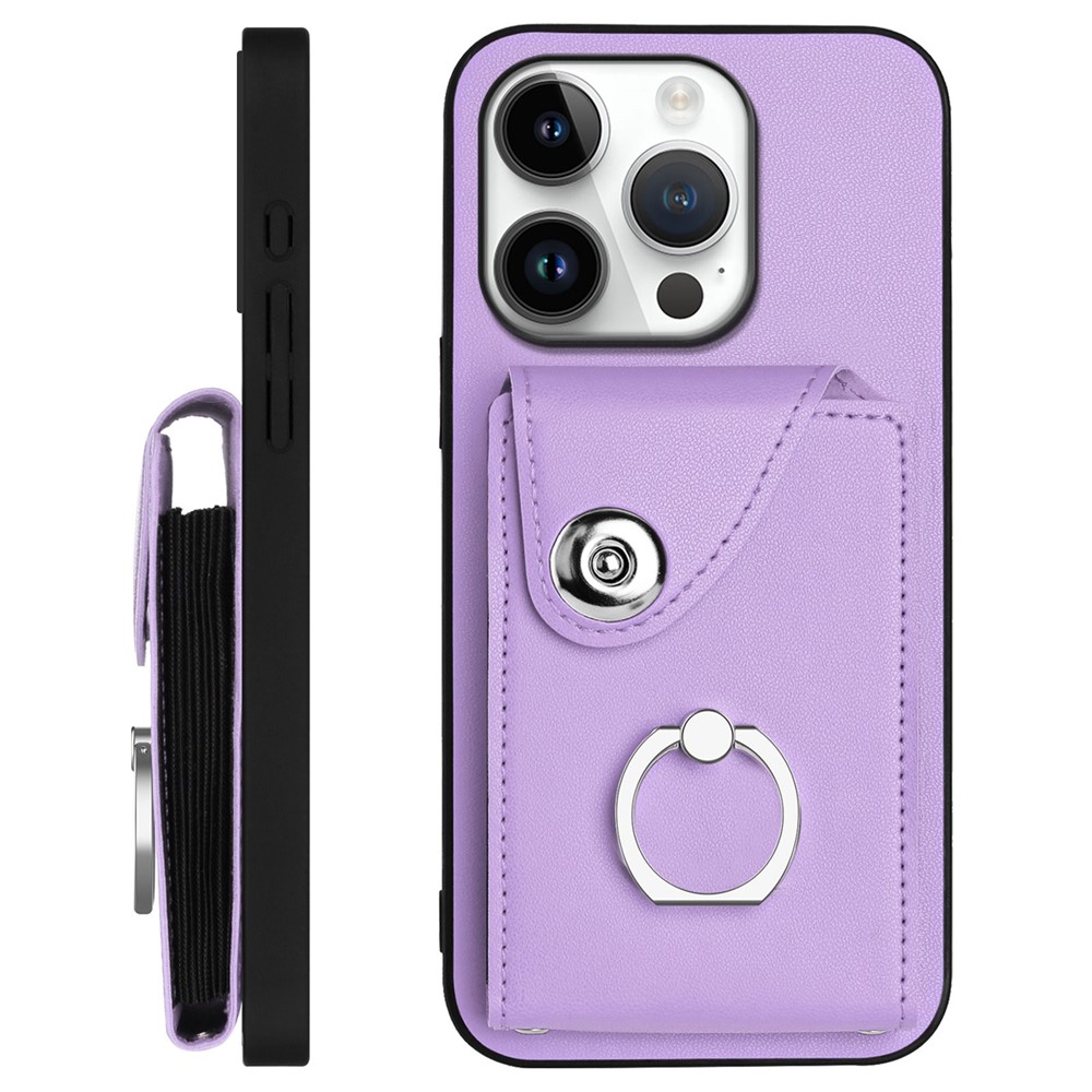 For iPhone 16 Pro Max Case YB Leather Coating Series-7 Card Holder Leather TPU Phone Cover with Kickstand - Purple