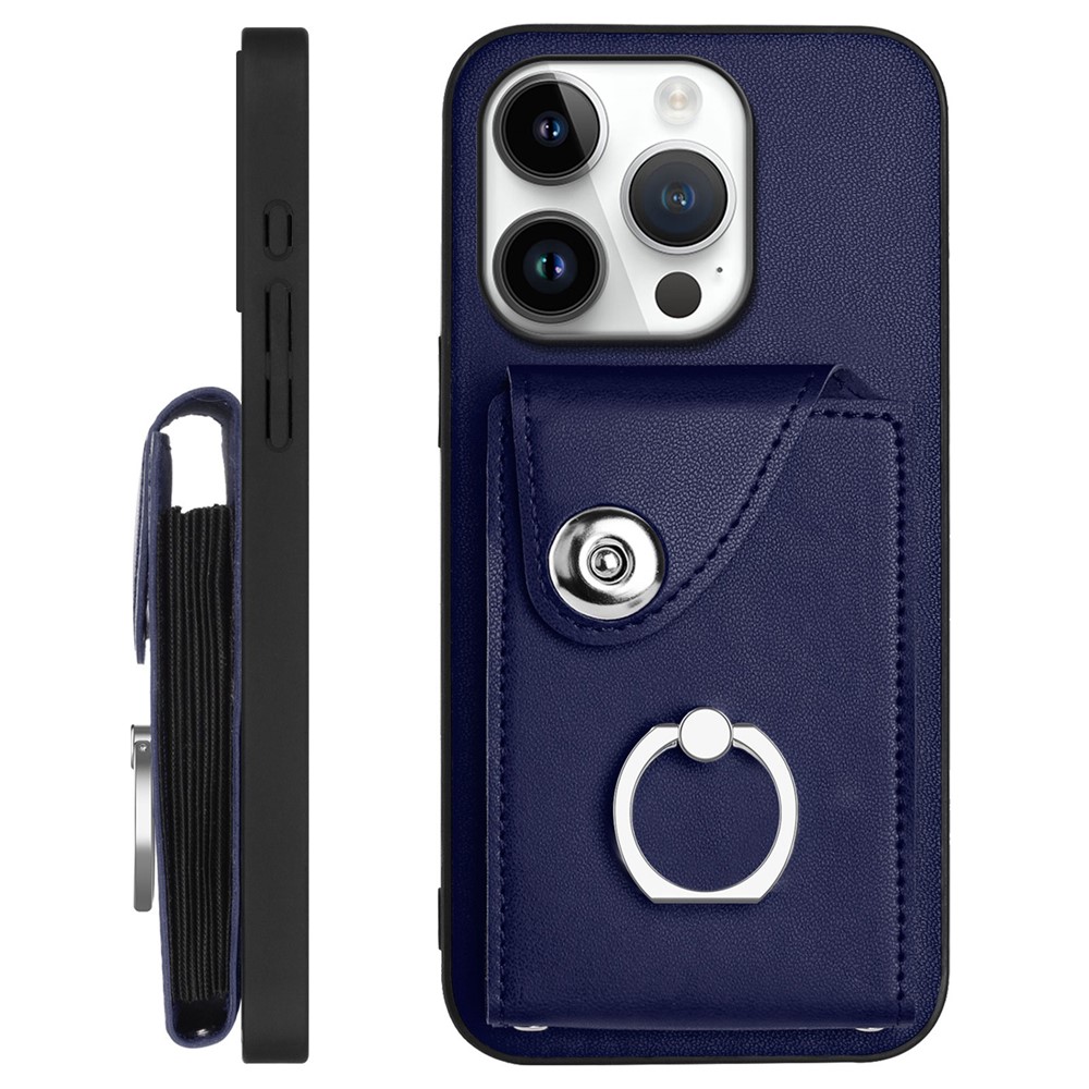 For iPhone 16 Pro Max Case YB Leather Coating Series-7 Card Holder Leather TPU Phone Cover with Kickstand - Sapphire