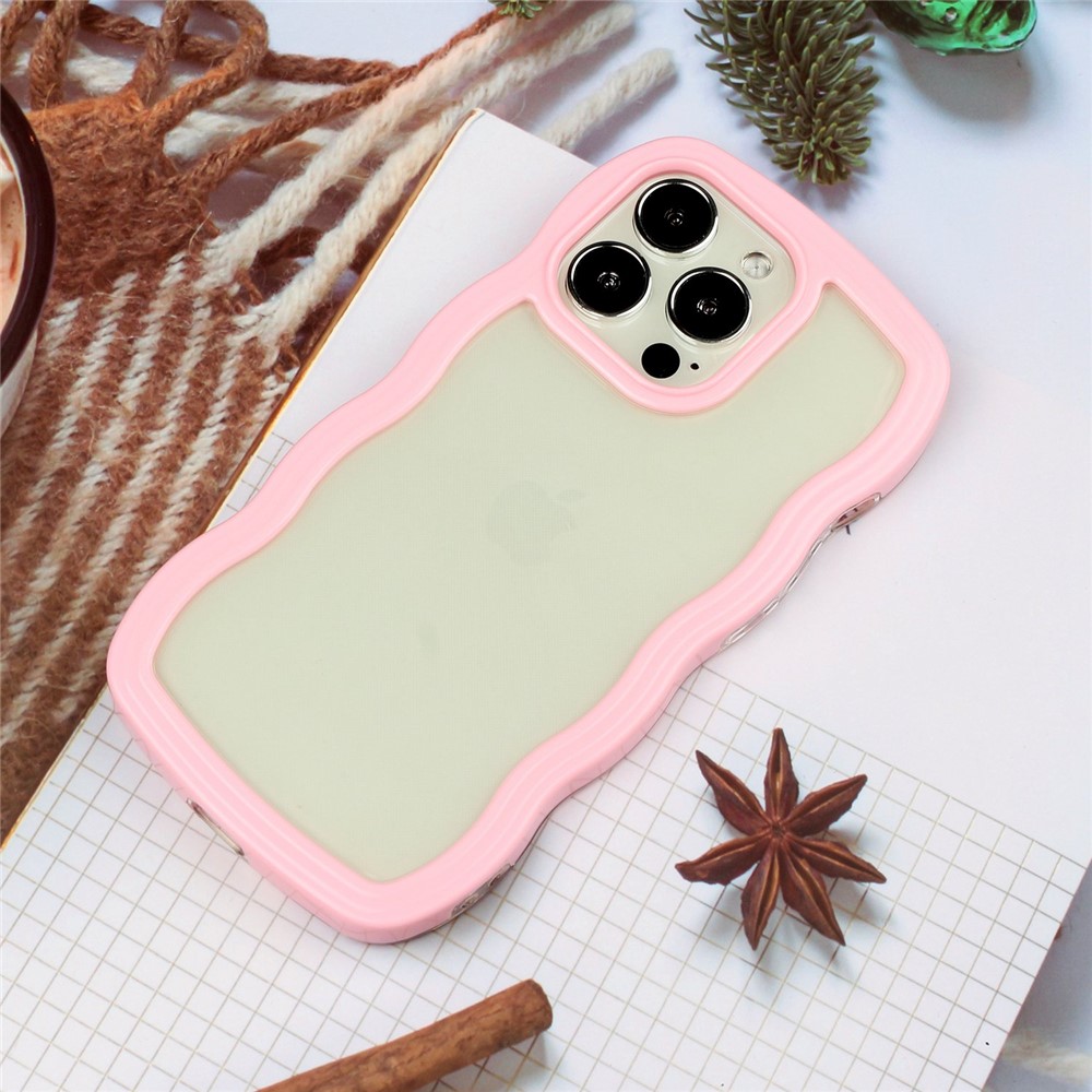 For iPhone 14 Pro Color Frame Transparent Back Cover PC + TPU Wave Edge Design Phone Drop-proof Case - Pink-4