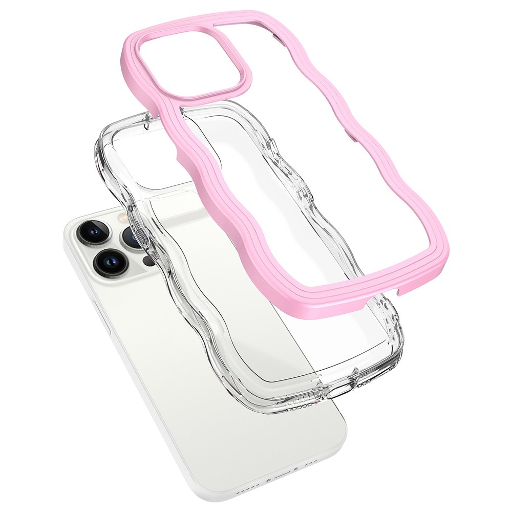 For iPhone 14 Pro Color Frame Transparent Back Cover PC + TPU Wave Edge Design Phone Drop-proof Case - Pink-5