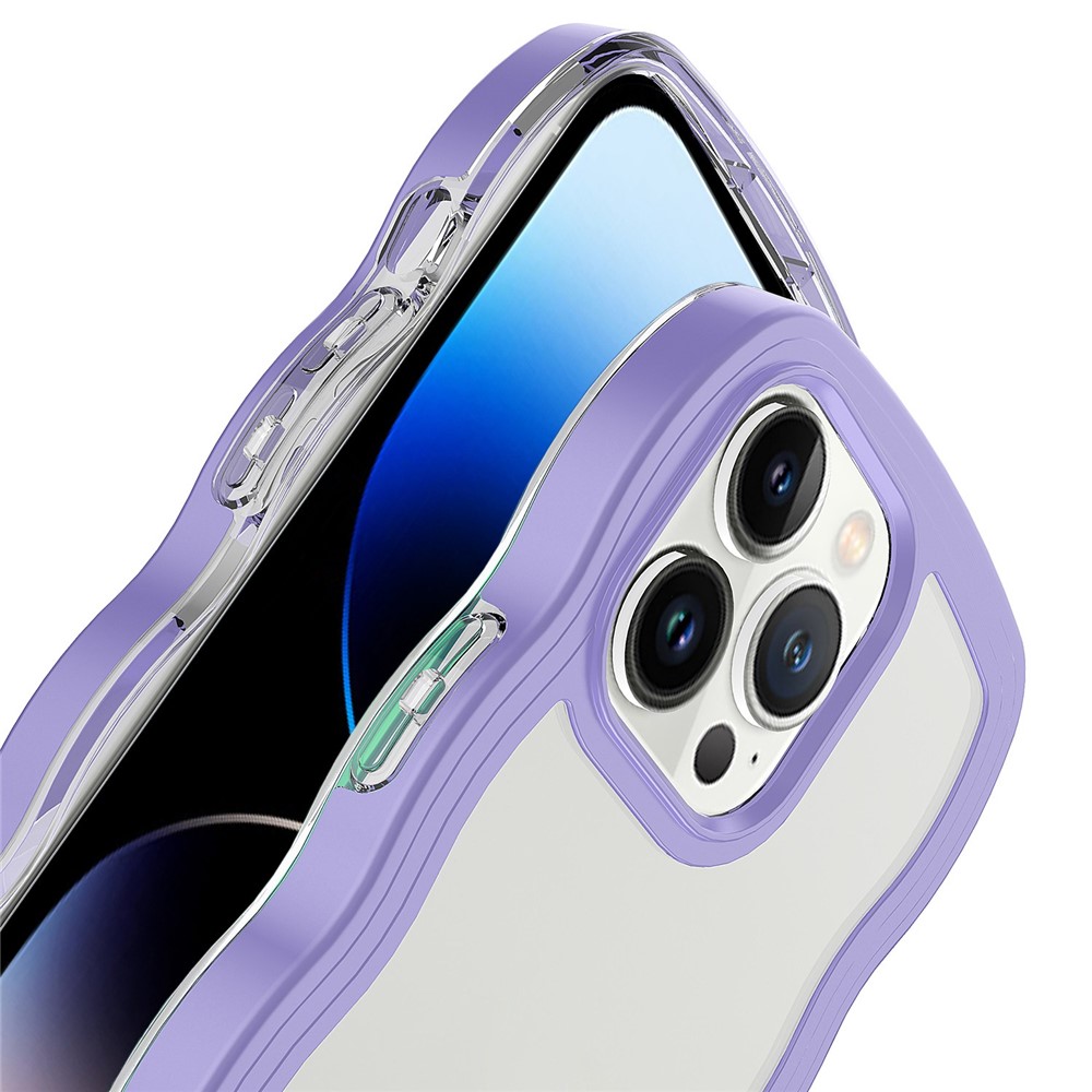 For iPhone 14 Pro Color Frame Transparent Back Cover PC + TPU Wave Edge Design Phone Drop-proof Case - Pink-6
