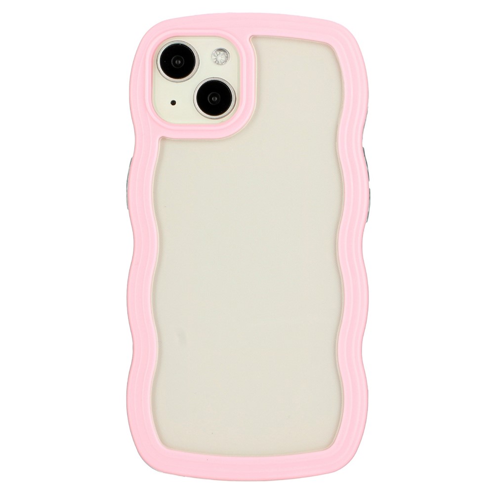 For iPhone 14 Plus Wave Edge Detachable Color Frame Transparent Back Cover PC + TPU Phone Anti-drop Case - Pink-1