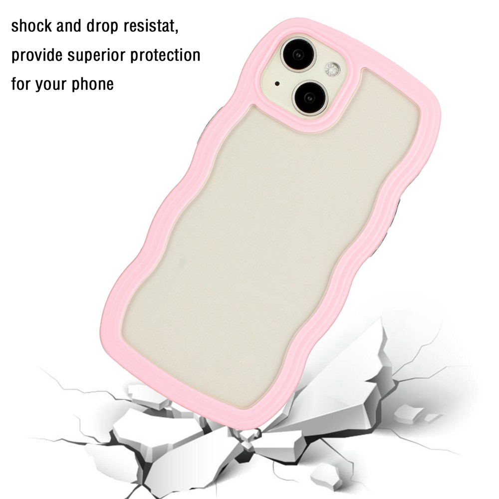 For iPhone 14 Plus Wave Edge Detachable Color Frame Transparent Back Cover PC + TPU Phone Anti-drop Case - Pink-2