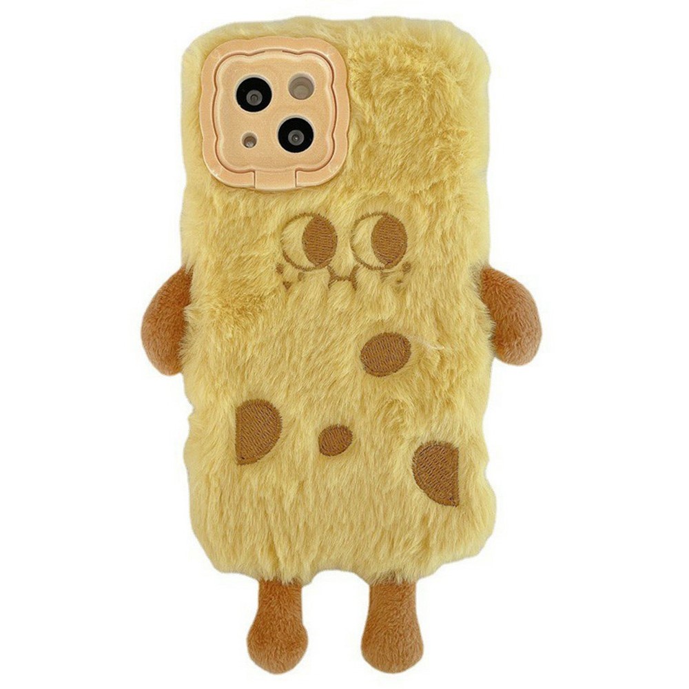 For iPhone 14 Case Invisible Lens Kickstand Cartoon Plush Phone Cover