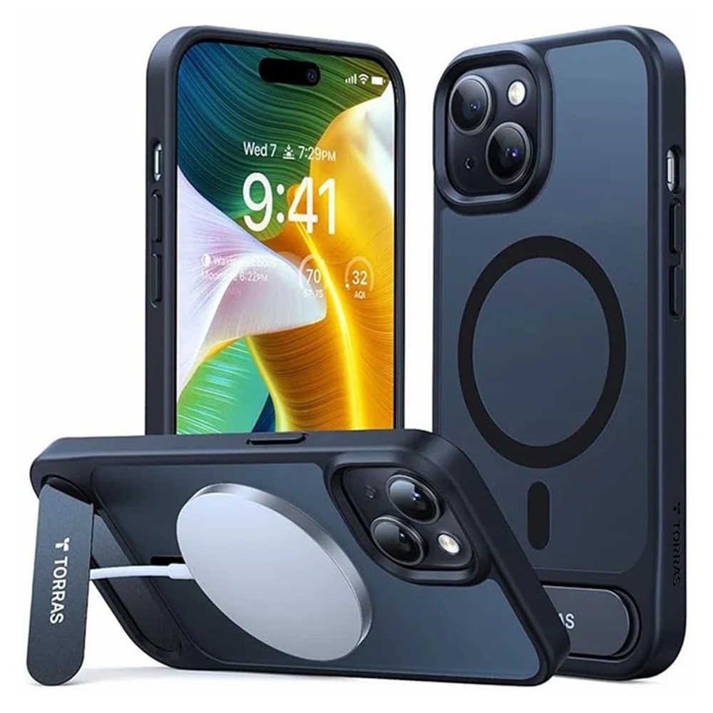 TORRAS Ostand L1 Series For iPhone 15 Case Kickstand TPU+PC Phone Cover Compatible with MagSafe - Black