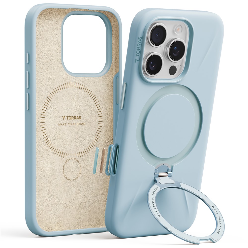 TORRAS Ostand Q3 Silicone Series For iPhone 16 Pro Max Case Kickstand TPU + PC Phone Cover Compatible with Magsafe - Baby Blue