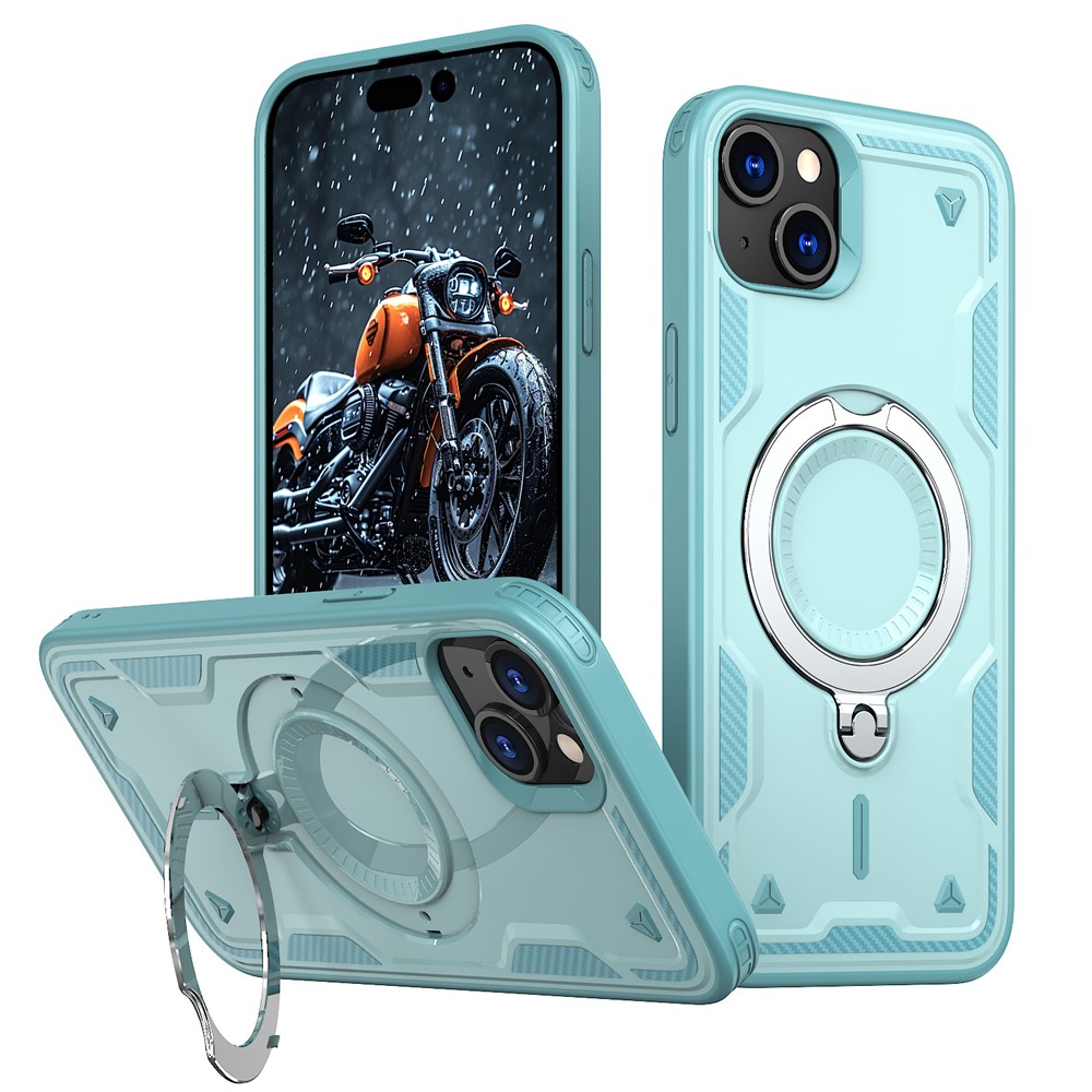 For iPhone 15 Plus Case Compatible with MagSafe Military Protection PC+TPU Kickstand Phone Cover - Baby Blue