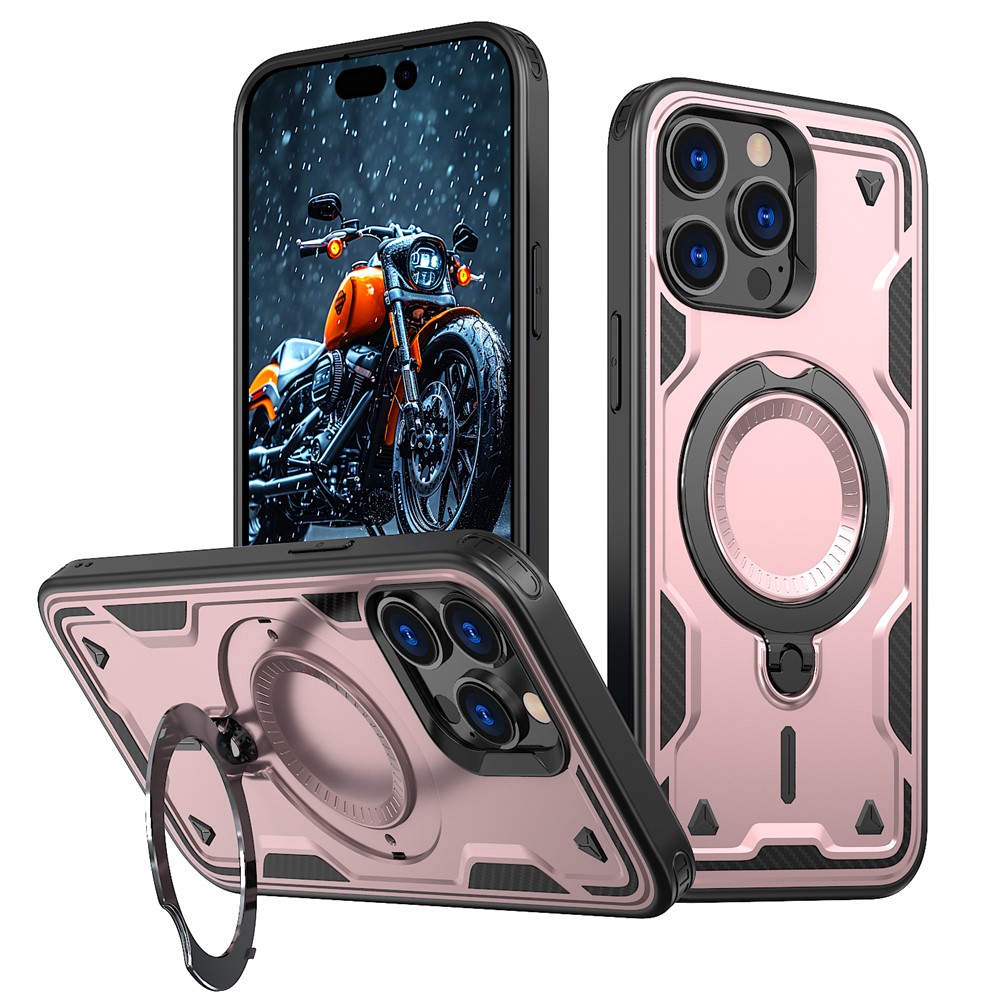For iPhone 14 Pro Max Case Compatible with MagSafe Military Protection PC+TPU Kickstand Phone Cover - Rose Gold