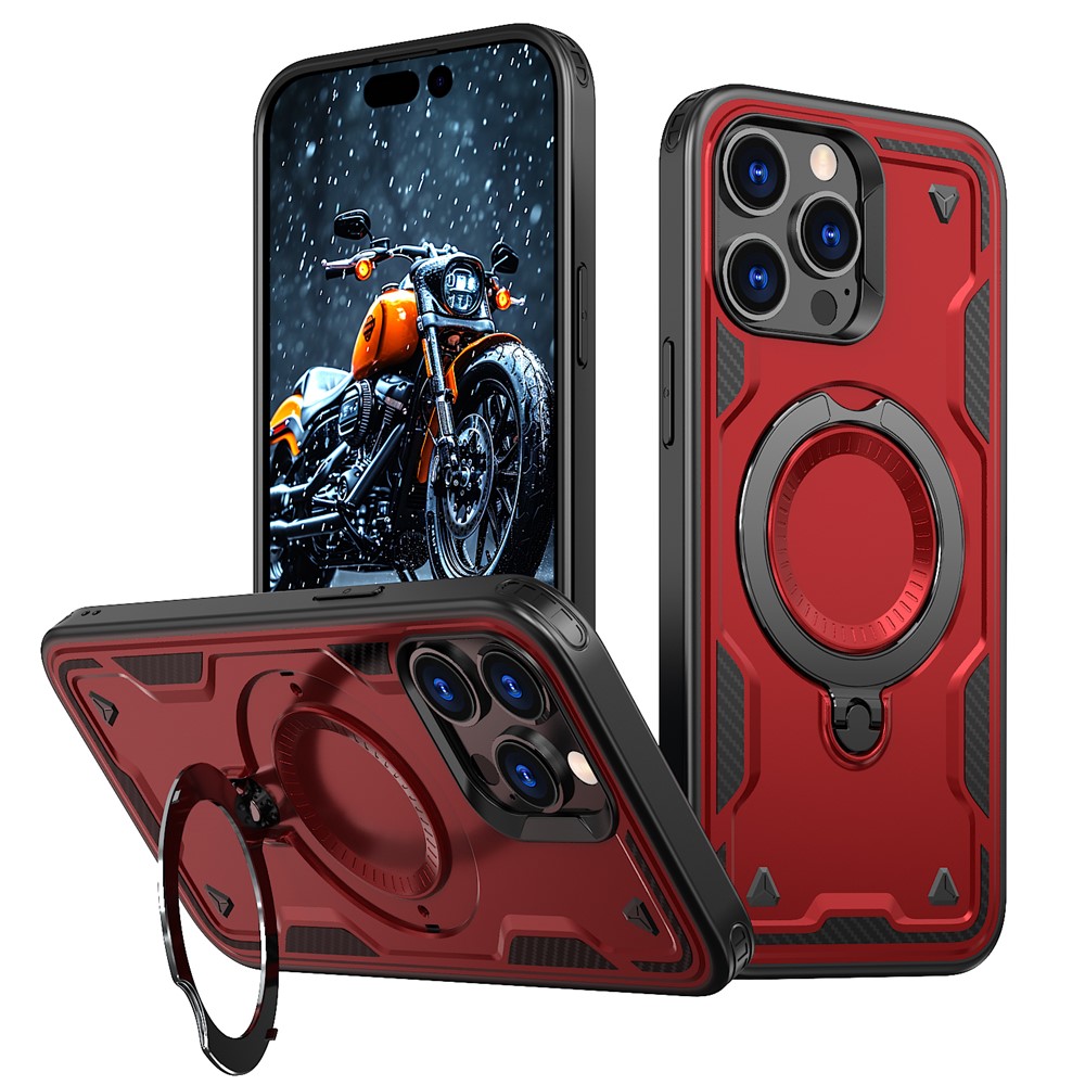 For iPhone 14 Pro Case Compatible with MagSafe Military Protection PC+TPU Kickstand Phone Cover - Red