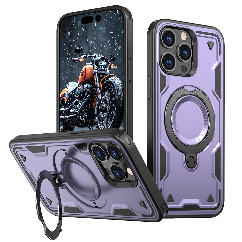 For iPhone 14 Pro Case Compatible with MagSafe Military Protection PC+TPU Kickstand Phone Cover - Purple