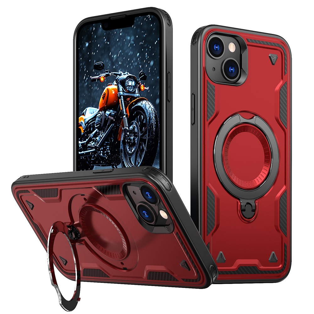 For iPhone 14 / 13 Case Compatible with MagSafe Military Protection PC+TPU Kickstand Phone Cover - Red