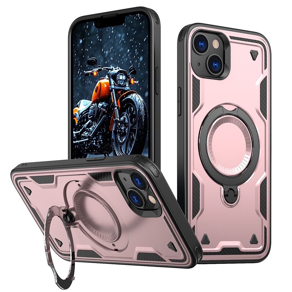 For iPhone 14 / 13 Case Compatible with MagSafe Military Protection PC+TPU Kickstand Phone Cover - Rose Gold