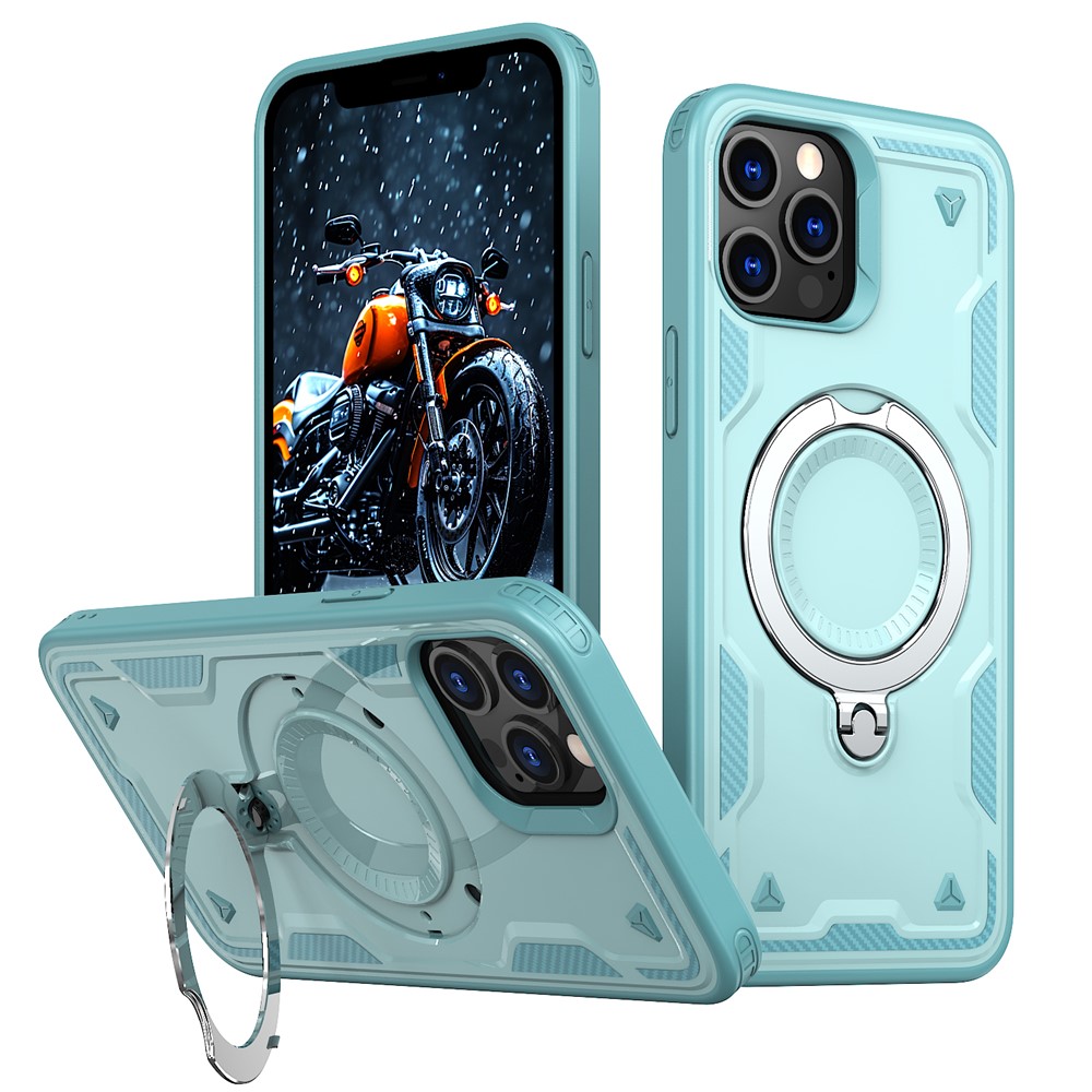 For iPhone 12 Pro / 12 Case Compatible with MagSafe Military Protection PC+TPU Kickstand Phone Cover - Baby Blue