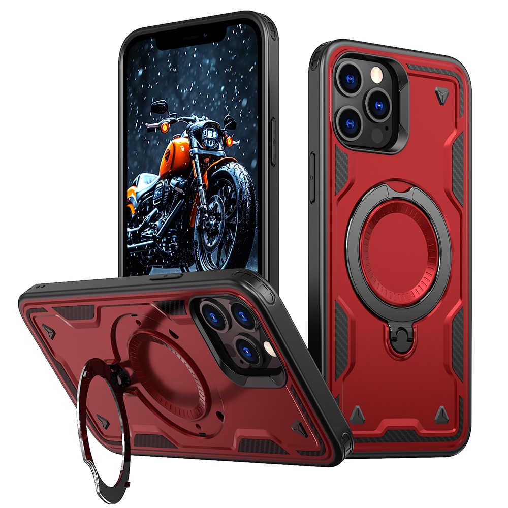 For iPhone 12 Pro / 12 Case Compatible with MagSafe Military Protection PC+TPU Kickstand Phone Cover - Red
