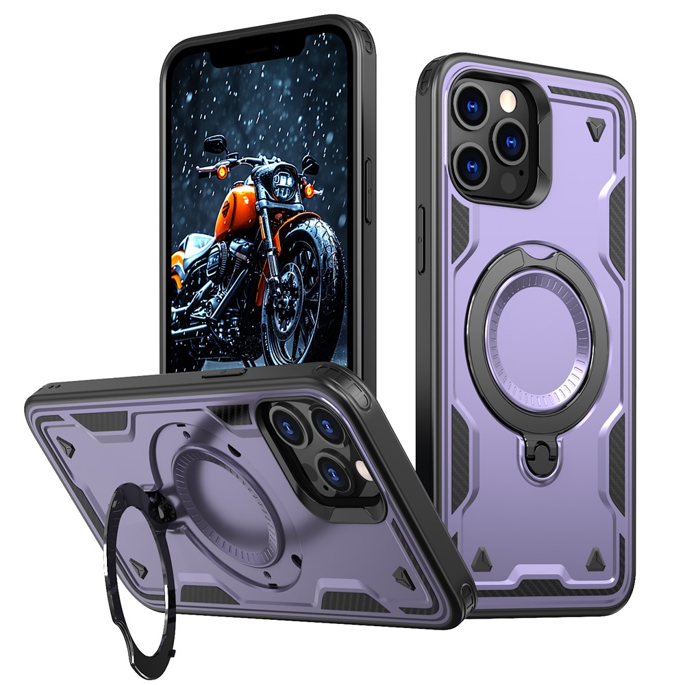 For iPhone 12 Pro / 12 Case Compatible with MagSafe Military Protection PC+TPU Kickstand Phone Cover - Purple