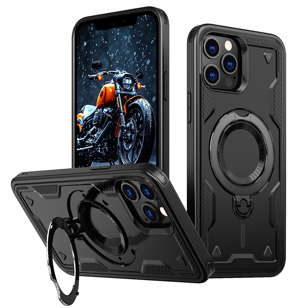 For iPhone 13 Pro Max / 12 Pro Max Case Compatible with MagSafe Military Protection PC+TPU Kickstand Phone Cover - Black