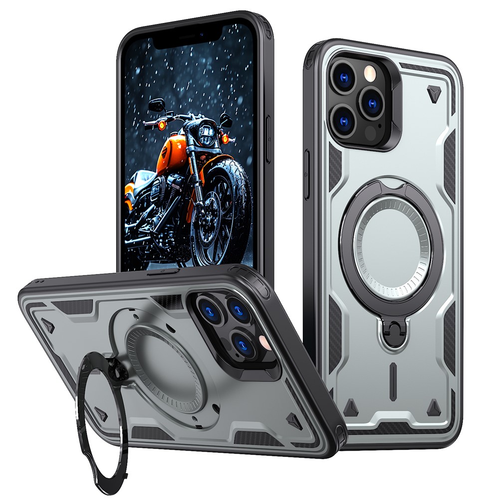 For iPhone 13 Pro Max / 12 Pro Max Case Compatible with MagSafe Military Protection PC+TPU Kickstand Phone Cover - Grey