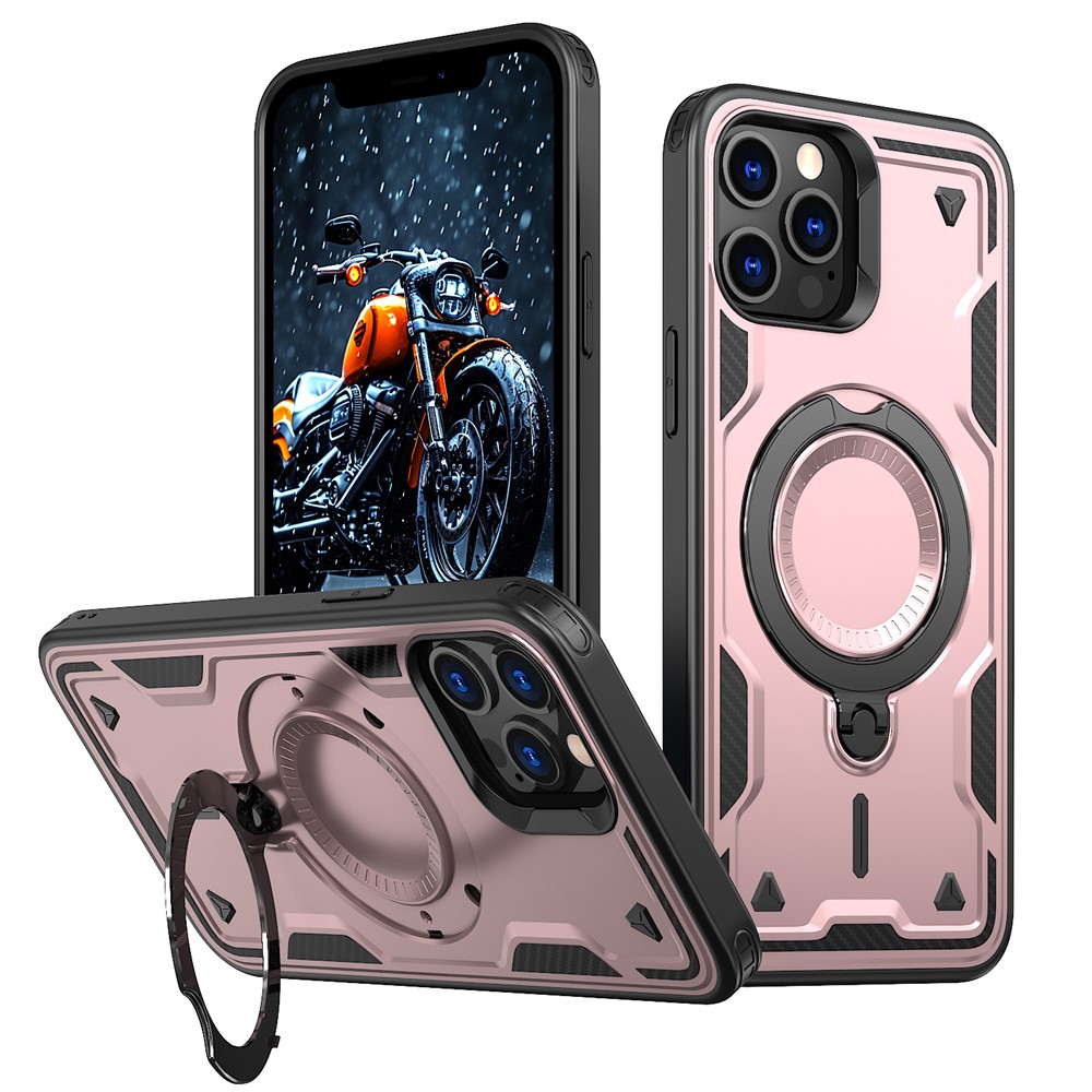 For iPhone 13 Pro Max / 12 Pro Max Case Compatible with MagSafe Military Protection PC+TPU Kickstand Phone Cover - Rose Gold