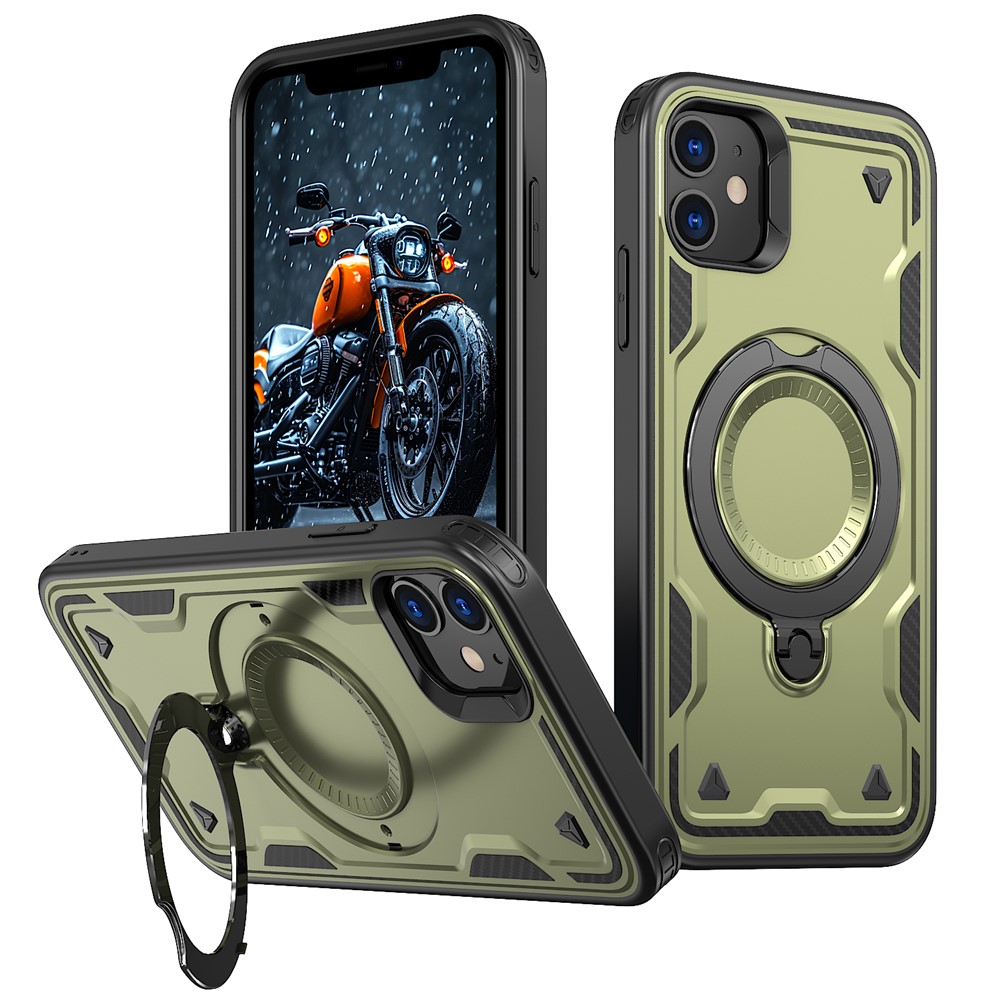 For iPhone 11 / XR Case Compatible with MagSafe Military Protection PC+TPU Kickstand Phone Cover - Olive Green