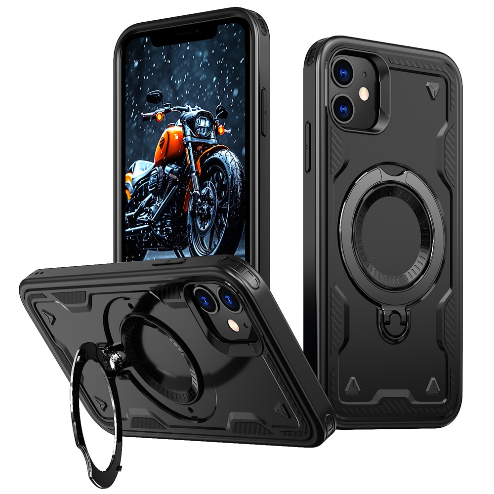 For iPhone 11 / XR Case Compatible with MagSafe Military Protection PC+TPU Kickstand Phone Cover - Black