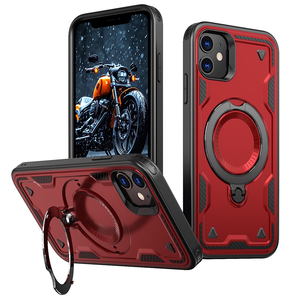 For iPhone 11 / XR Case Compatible with MagSafe Military Protection PC+TPU Kickstand Phone Cover - Red