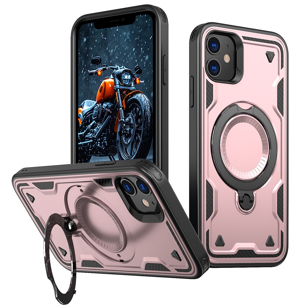 For iPhone 11 / XR Case Compatible with MagSafe Military Protection PC+TPU Kickstand Phone Cover - Rose Gold