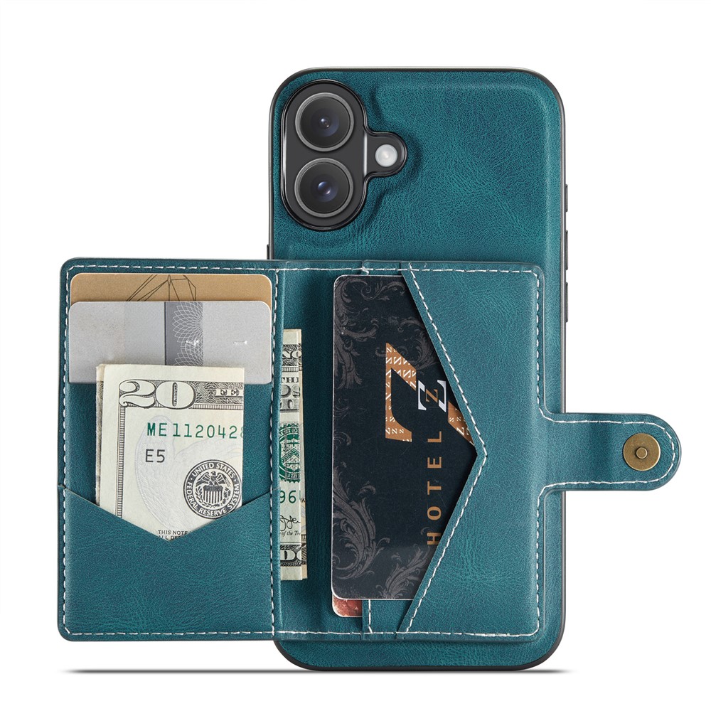 For iPhone 16 Plus Case JEEHOOD J01 Retro Leather + TPU Phone Cover Detachable Magnetic Card Holder - Blue