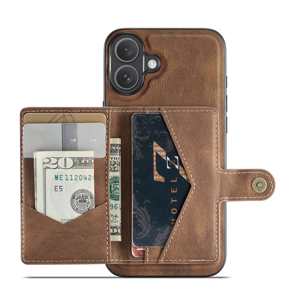 For iPhone 16 Case JEEHOOD J01 Retro Leather + TPU Phone Cover Detachable Magnetic Card Holder - Brown