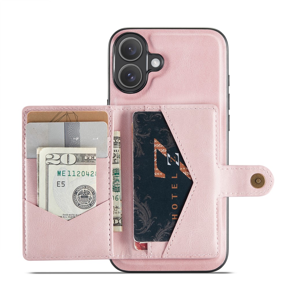 For iPhone 16 Case JEEHOOD J01 Retro Leather + TPU Phone Cover Detachable Magnetic Card Holder - Pink