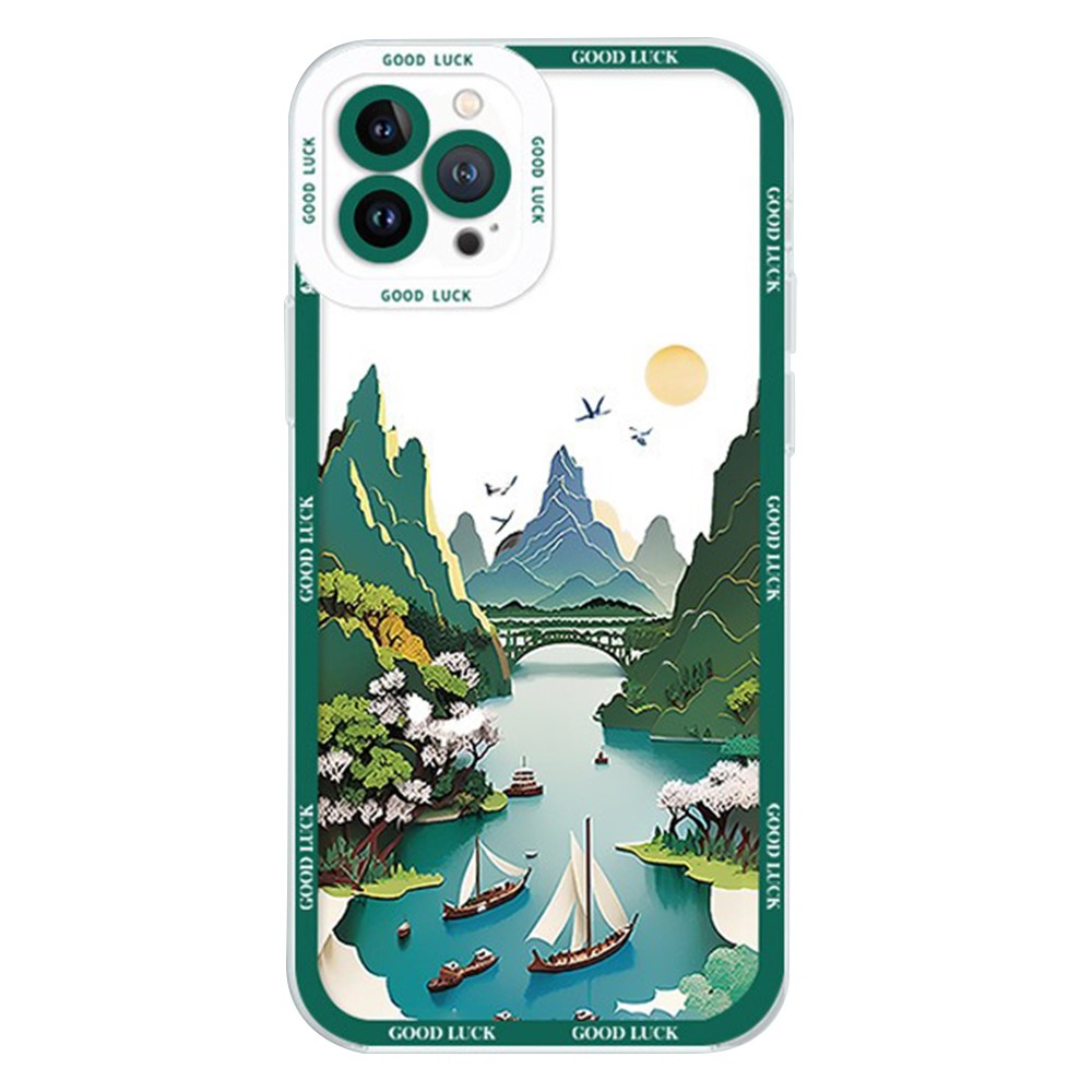 For iPhone 14 Pro Case Aesthetic Oil Painting Landscape Clear TPU Phone Cover - ZJ2298