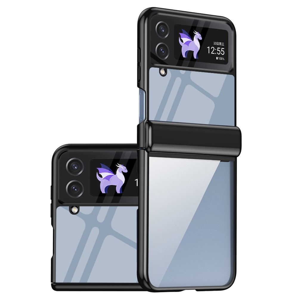 For Samsung Galaxy Z Flip3 5G Case Electroplating Transparent PC Phone Cover with Hinge - Black