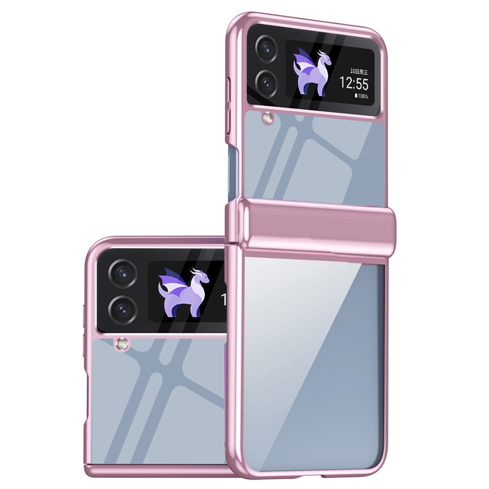 For Samsung Galaxy Z Flip3 5G Case Electroplating Transparent PC Phone Cover with Hinge - Pink