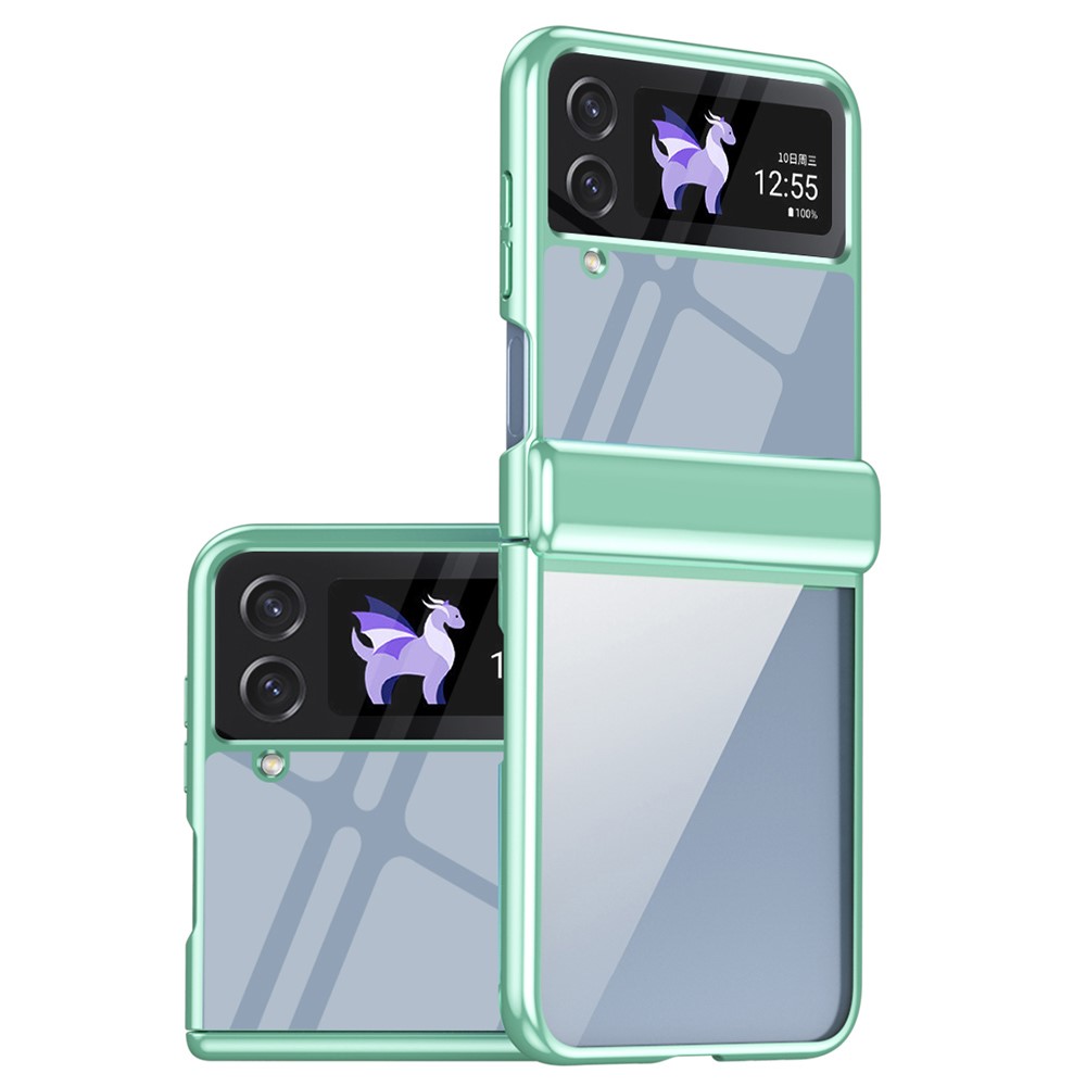 For Samsung Galaxy Z Flip3 5G Case Electroplating Transparent PC Phone Cover with Hinge - Green
