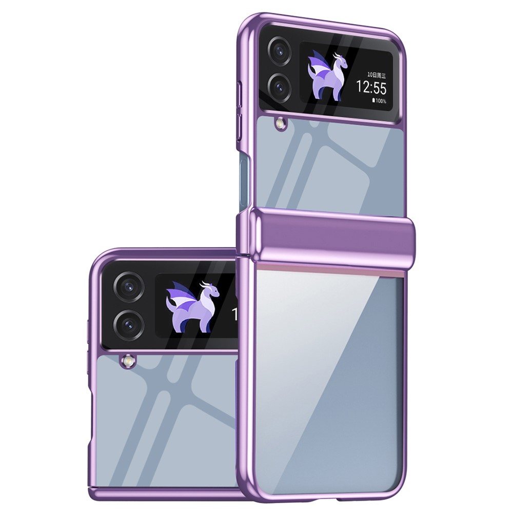 For Samsung Galaxy Z Flip3 5G Case Electroplating Transparent PC Phone Cover with Hinge - Purple
