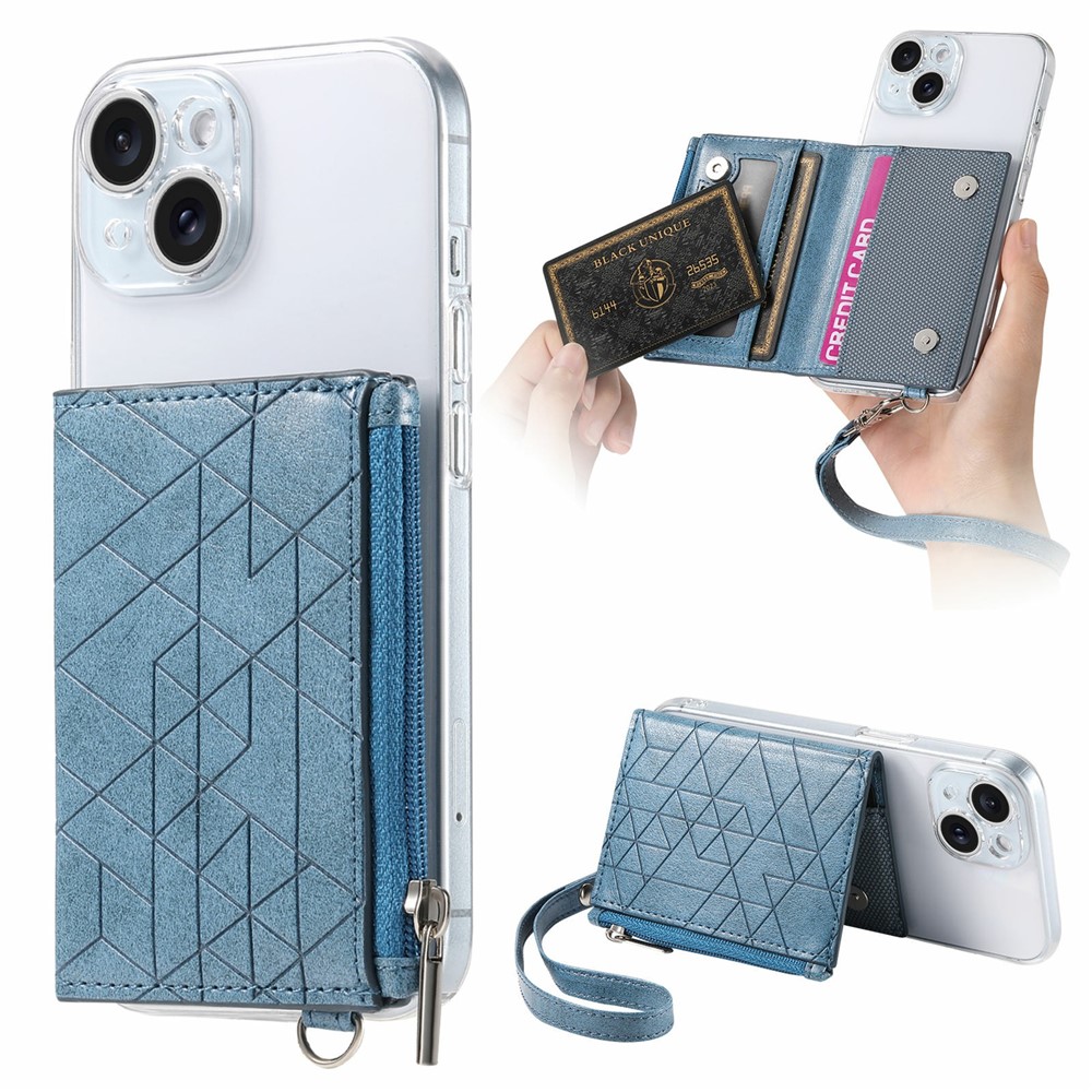For iPhone 15 Clear Case Shockproof TPU Phone Cover with Kickstand Wallet - Blue