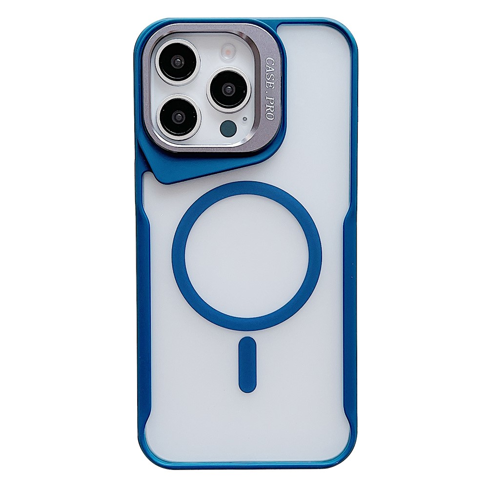 For iPhone 14 Pro Max Case Compatible with MagSafe Lens Frame Kickstand PC+TPU Phone Cover - Blue