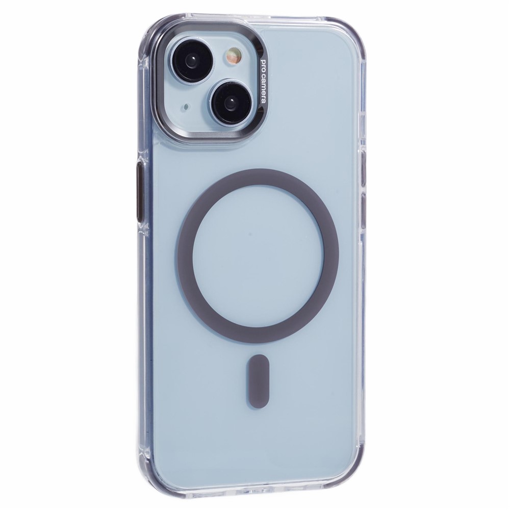 For iPhone 15 Clear Case Compatible with MagSafe Four Corners Anti-Drop PC+TPU Phone Cover - Grey